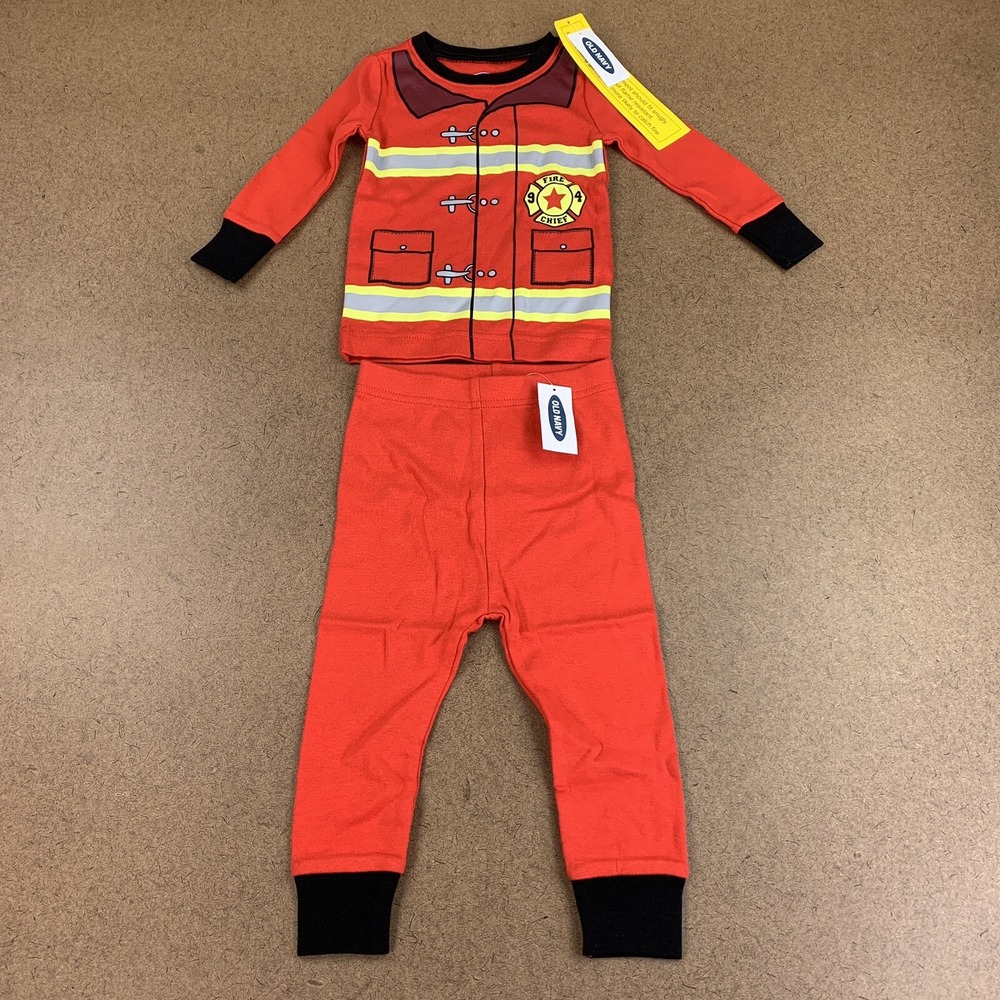 Old Navy Baby Boy Size 12-18 Months Red Firefighter Costume Pajama Set NWT